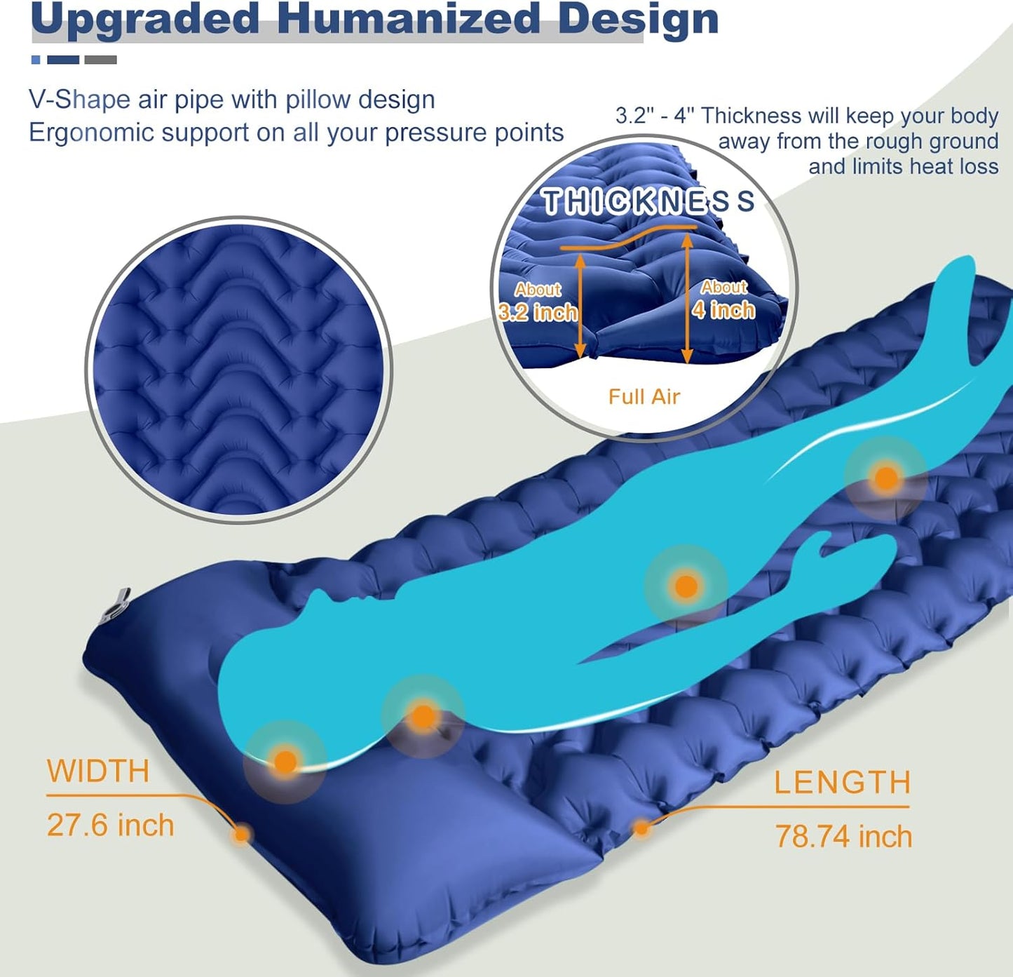 Sleeping Mat, Thick 4-inch Inflatable Camping Sleeping Mat