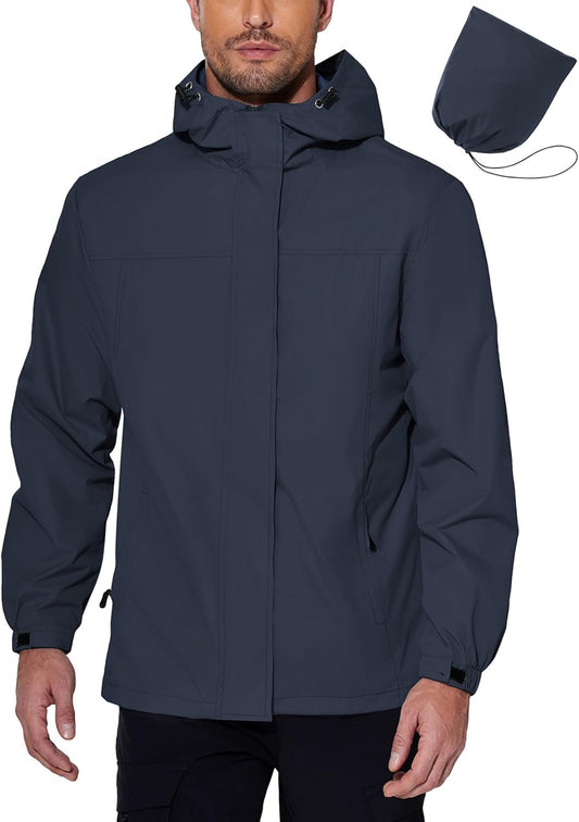 Men's Rain Jacket Waterproof With Hood Lightweight Packable Shell Raincoat Windbreaker For Cycling Golf Travel