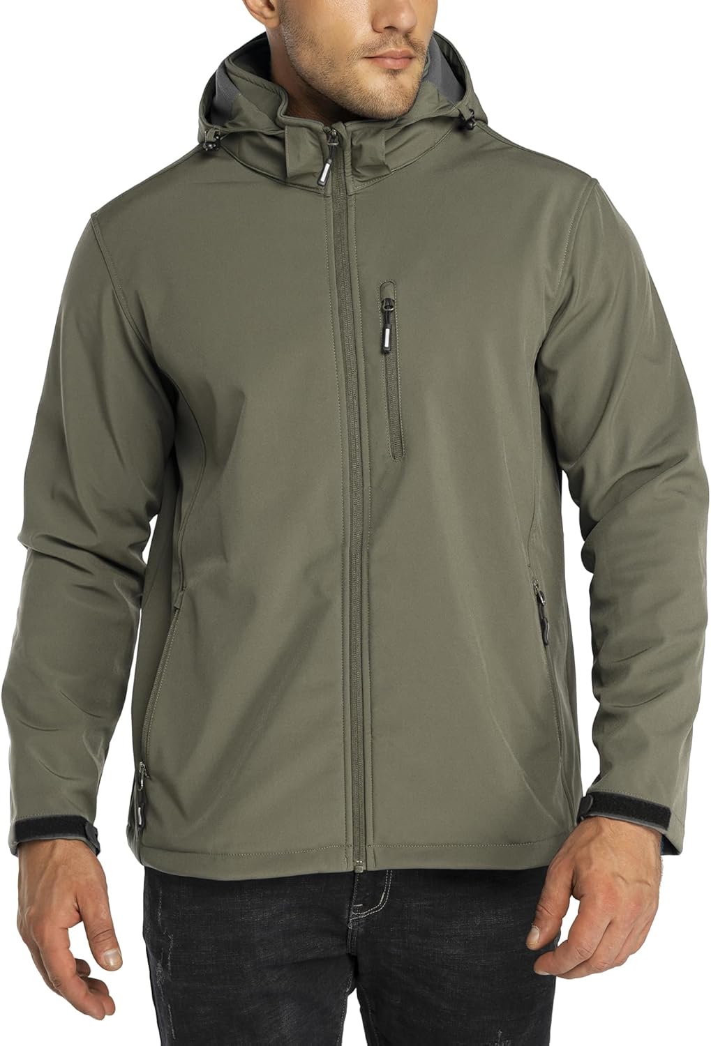 Men's Lightweight Softshell Jacket Fleece Lined Hooded Water Resistant Winter Hiking Windbreaker Jackets