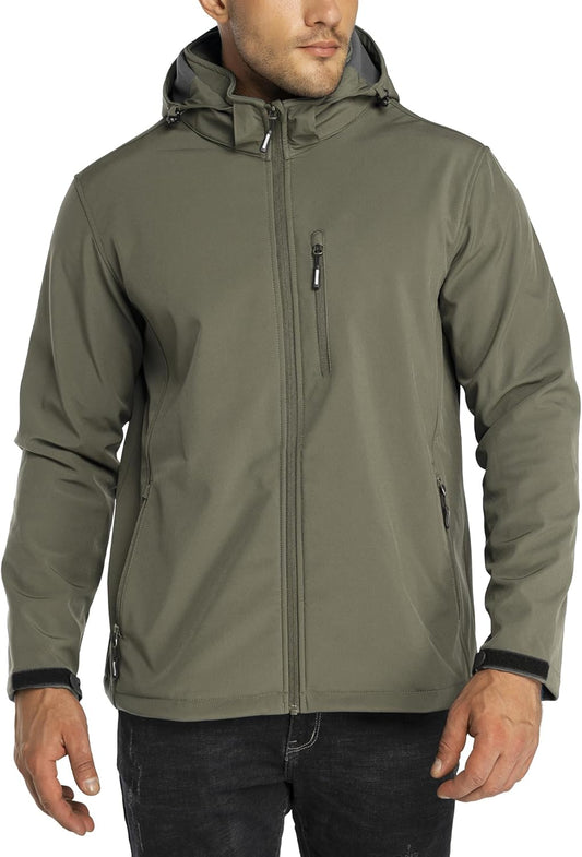 Men's Lightweight Softshell Jacket Fleece Lined Hooded Water Resistant Winter Hiking Windbreaker Jackets