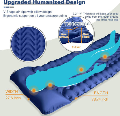 Sleeping Mat, Thick 4-inch Inflatable Camping Sleeping Mat