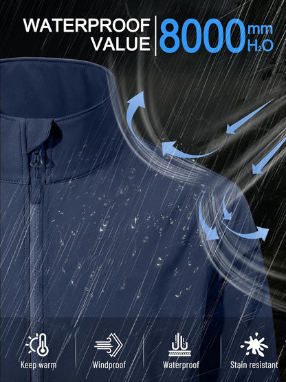 Men's Lightweight Softshell Jacket Warm Fleece Lined Waterproof Rain Jacket Windbreaker Windproof Soft Shell Outdoor