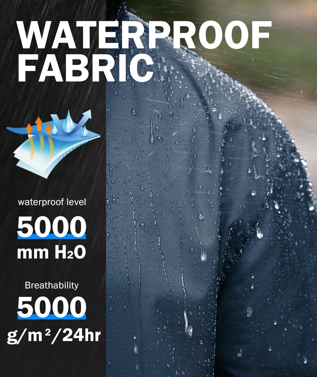 Men's Rain Jacket Waterproof with Hood Lightweight Raincoat for Golf Hiking Camping Cycling